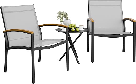 3-Piece Outdoor Rocking Bistro Set with Tempered Glass Table