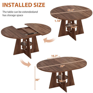 Round Extendable Dining Table with Storage Shelf — Seats 4 to 8