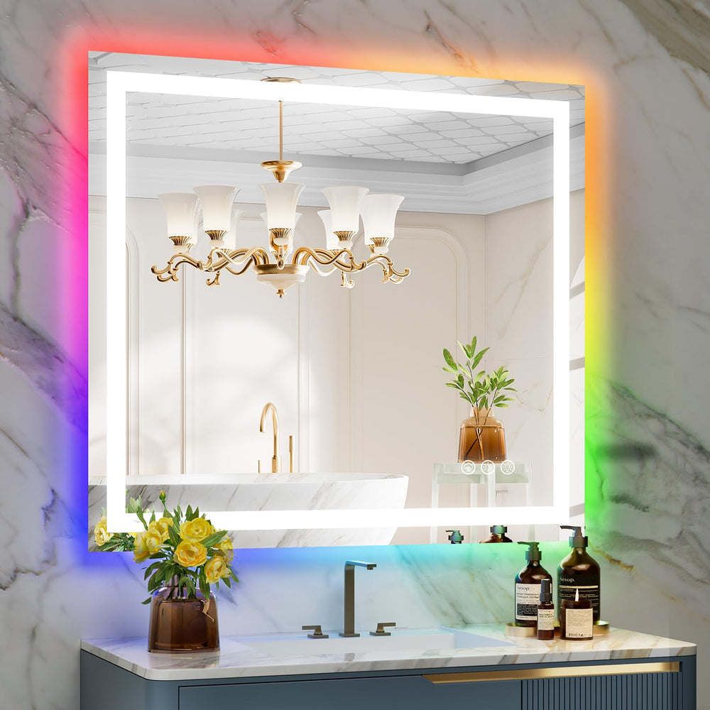 40x36 Inch RGB LED Bathroom Mirror with Front & Backlit Lighting