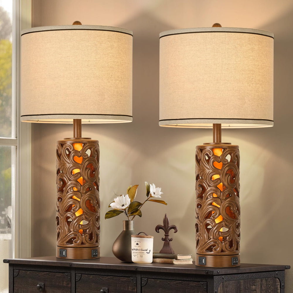 Farmhouse Table Lamps Set of 2 with USB Charging Ports