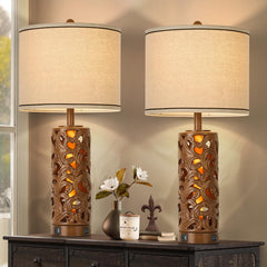Farmhouse Table Lamps Set of 2 with USB Charging Ports