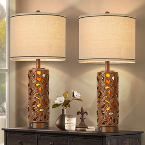 Farmhouse Table Lamps Set of 2 with USB Charging Ports