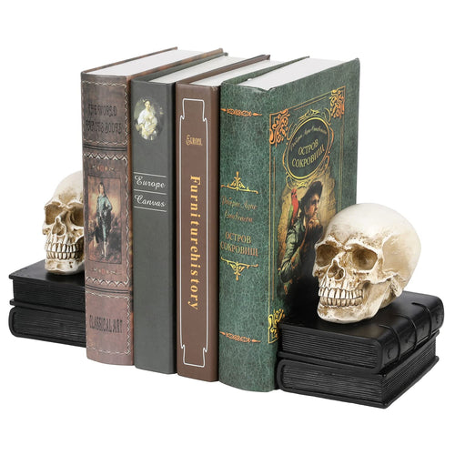 Skull Bookends Gothic Resin Skeleton Head
