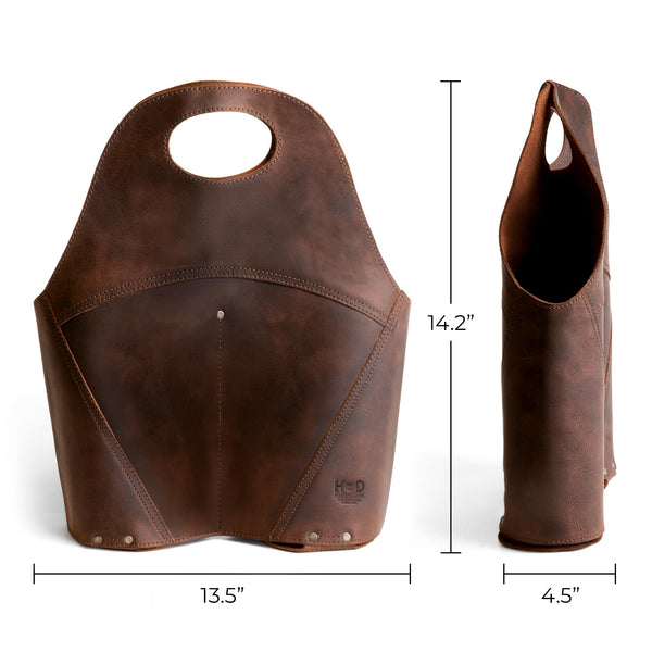Double Wine Bottle Carrier – Full Grain Leather Tote Bag