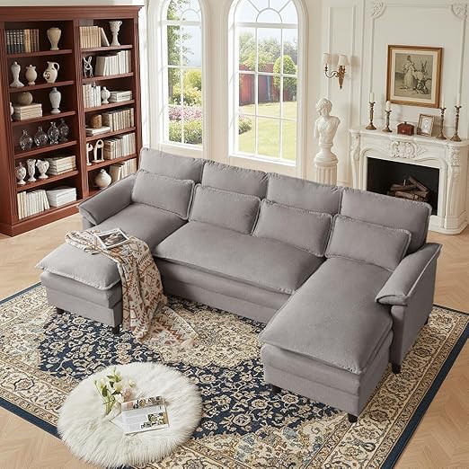 U-Shaped Sectional Cloud Couch with Storage Ottoman