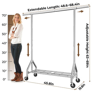 Heavy Duty Rolling Clothes Rack with Shelves & Lockable Wheels