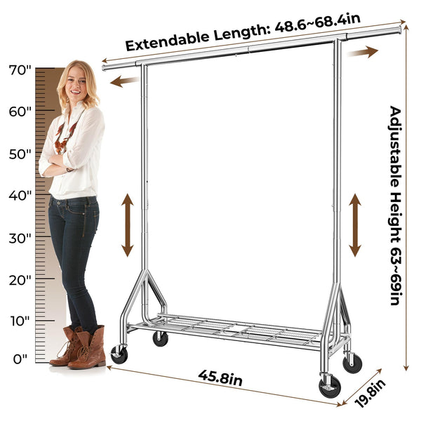 Heavy Duty Rolling Clothes Rack with Shelves & Lockable Wheels