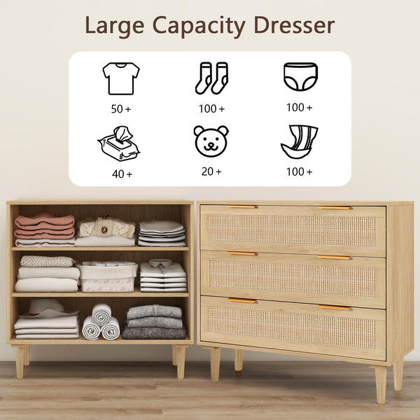 3-Drawer Rattan Dresser