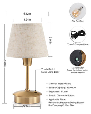 2 Pack Small Cordless Table Lamp for Restaurant Dinner Table, 5200mAh Battery Operated Lamps, Rechargeable Portable Dimmable Touch Bedside Night Light for Side End Table Dining Room Patio Outdoor