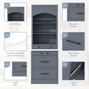 Freestanding Kitchen Hutch with Faux Marble Top, Set of 2