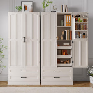 71" Farmhouse Kitchen Pantry Cabinet with Pull-Out Shelves & Drawers