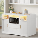 Rolling Kitchen Island with Storage, Power Outlet & LED Light