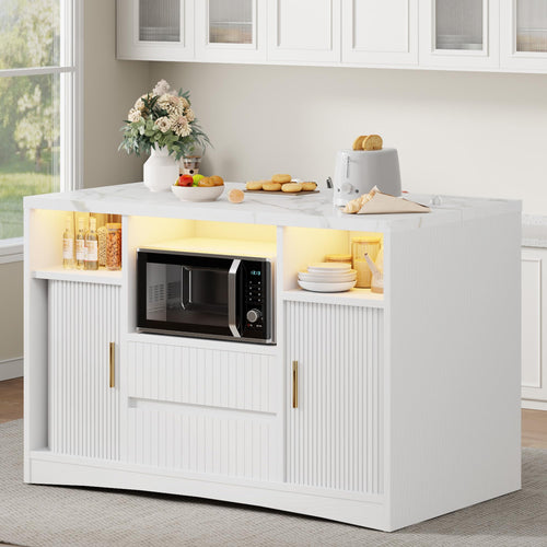 Rolling Kitchen Island with Storage, Power Outlet & LED Light