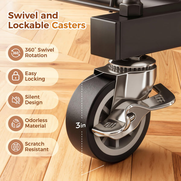 Heavy Duty Double Rod Clothes Rack with Shelves & Lockable Wheels