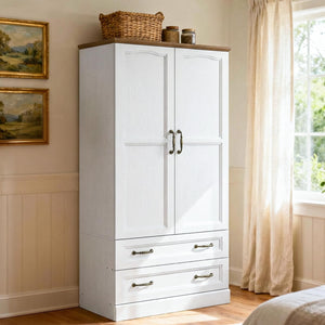 Farmhouse Armoire Wardrobe Closet with 2 Doors & 2 Drawers