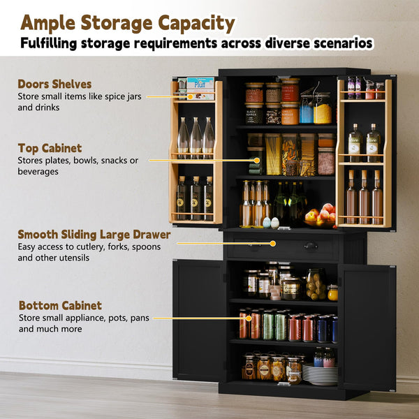 72" Tall Pantry Storage Cabinet with Drawer