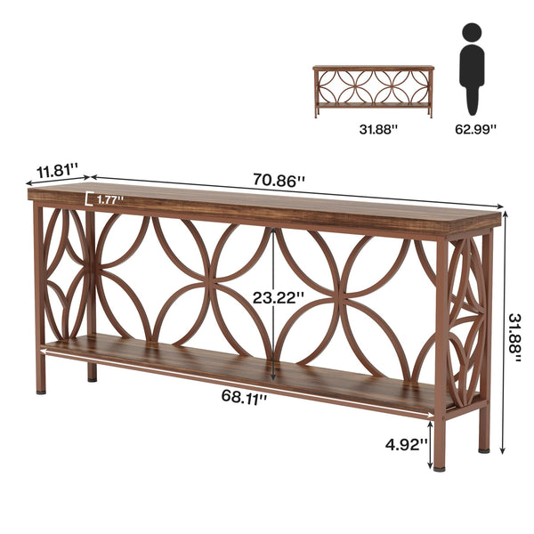 Narrow Sofa Console Table with 2-Tier Storage, 70.9"