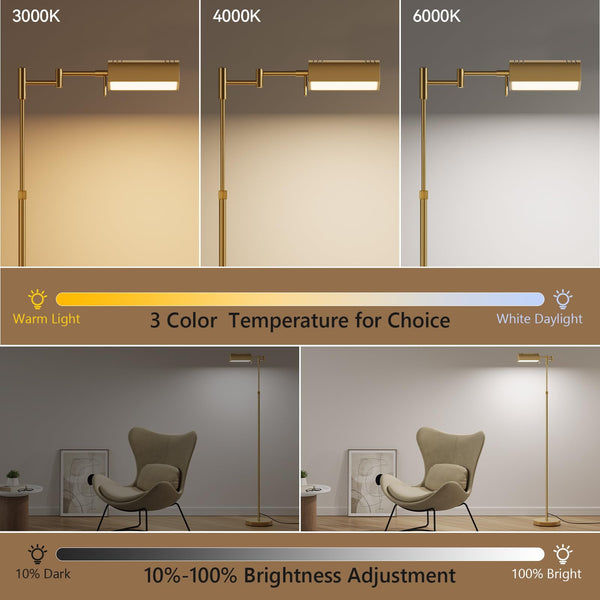 Dimmable LED Pharmacy Floor Lamp with Swing Arm