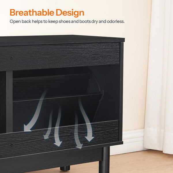 Rattan Shoe Storage Bench with Flip Drawers
