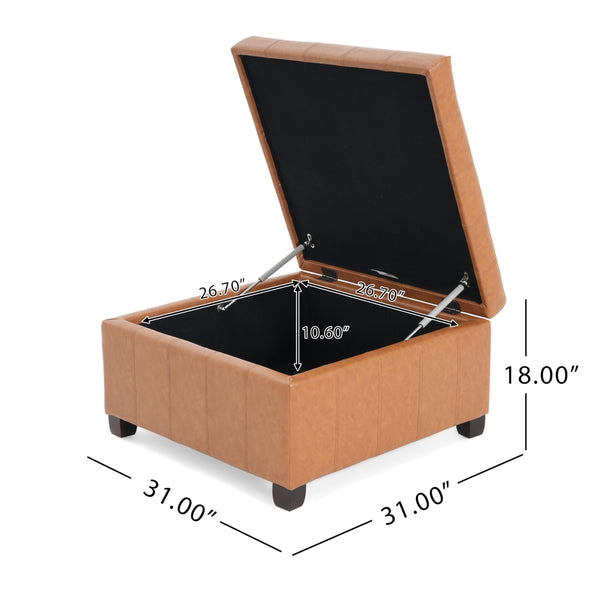 Square PU Storage Ottoman with Flip Top Lid