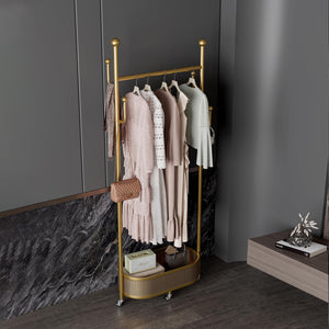 Gold Metal Garment Rack with Storage Basket