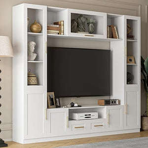 126" Entertainment Center Wall Unit with Glass Doors & Drawers