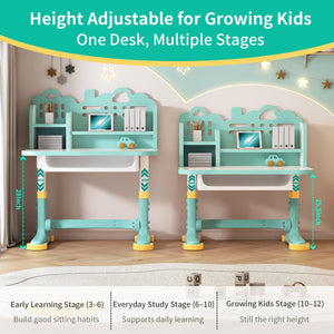 Height Adjustable Kids Desk & Chair Set – Storage Drawer, Castle Backboard, Ages 3–12