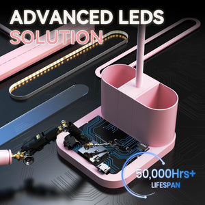 Pink Dimmable LED Desk Lamp with Gooseneck & Pen Holder