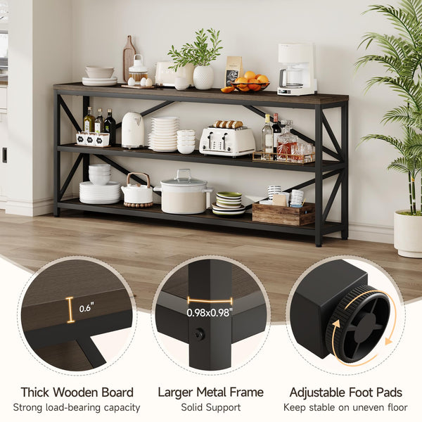 Industrial Console Sofa Table 70.8 Inch with 3-Tier Storage Shelf