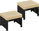 Outdoor Wicker Ottoman Set of 2 with Removable Cushion