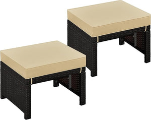 Outdoor Wicker Ottoman Set of 2 with Removable Cushion