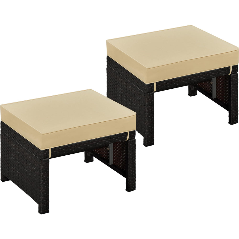 Outdoor Wicker Ottoman Set of 2 with Removable Cushion