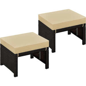 Outdoor Wicker Ottoman Set of 2 with Removable Cushion