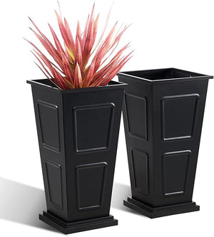 Tall Metal Outdoor Planter Set of 2 with Drainage & Removable Partition