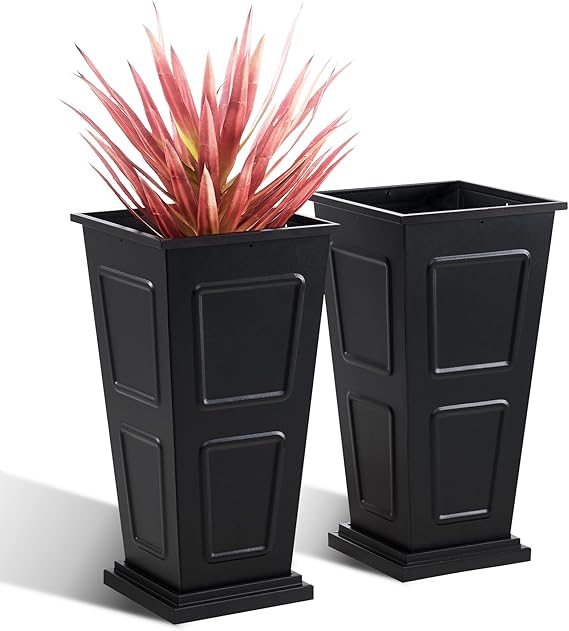 Tall Metal Outdoor Planter Set of 2 with Drainage & Removable Partition