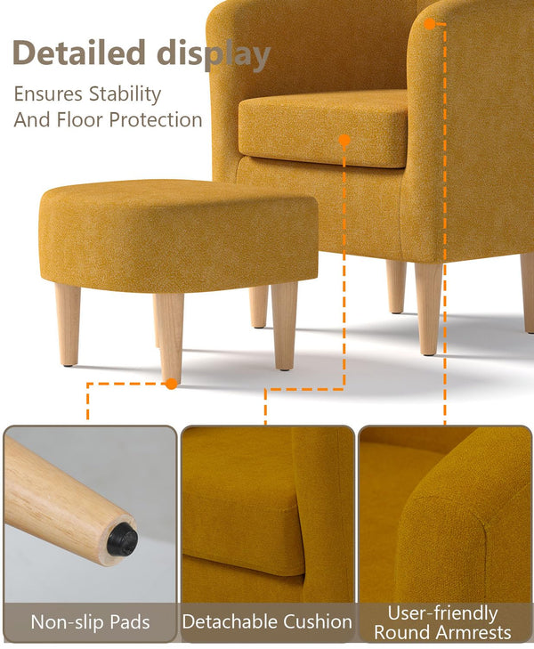 Barrel Accent Chair with Ottoman Set