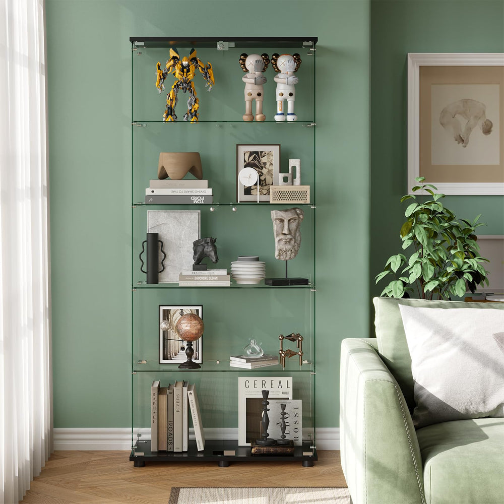 Glass Display Cabinet with Tempered Glass Shelves & Locking Doors