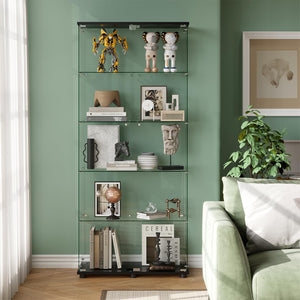 Glass Display Cabinet with Tempered Glass Shelves & Locking Doors