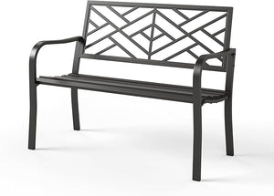 Cast Iron Outdoor Garden Bench with Backrest and Armrests