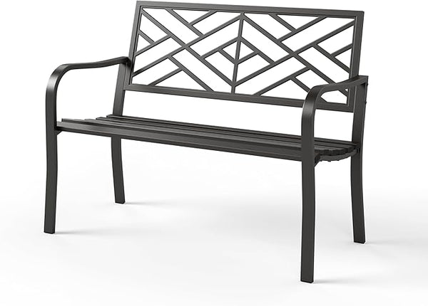 Cast Iron Outdoor Garden Bench with Backrest and Armrests