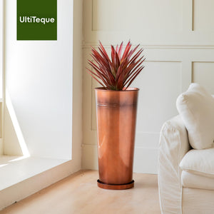Tall Copper Metal Planters Set of 2 with Inner Pots and Trays