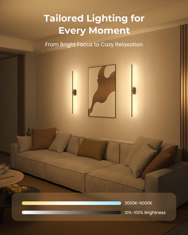 40-Inch Rechargeable Smart Wall Sconces Set of 2 with App & Remote Control
