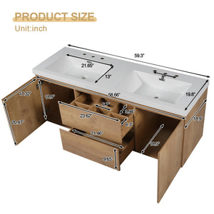 60" Floating Double Sink Bathroom Vanity