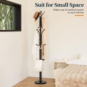 Freestanding Coat Rack with Marble Base & 12 Hooks