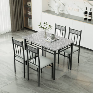 5-Piece Faux Marble Dining Table Set with 4 Cushioned Chairs