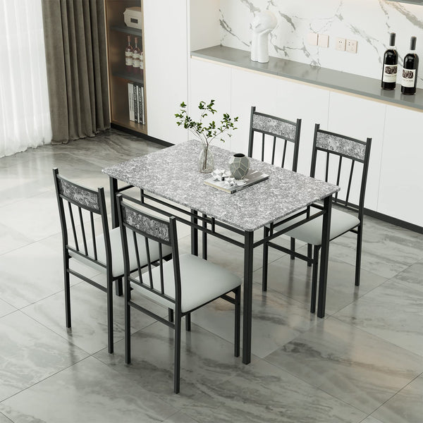 5-Piece Faux Marble Dining Table Set with 4 Cushioned Chairs