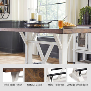 Counter Height Farmhouse Dining Table – Two-Tone Brown & White