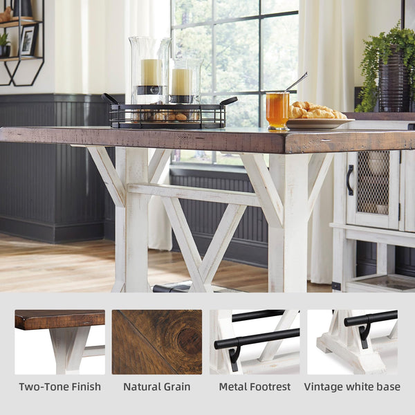 Counter Height Farmhouse Dining Table – Two-Tone Brown & White