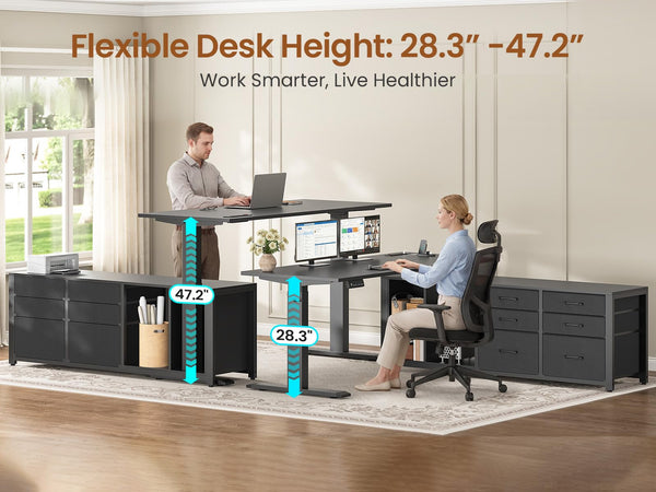 L Shaped Electric Standing Desk with Drawers