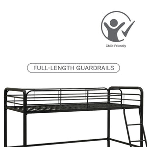 Junior Metal Loft Bed with Ladder & Guardrails – Twin & Full
